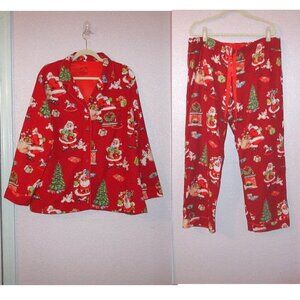 Nick & Nora Vintage Christmas Flannel Pajamas Size XXL Top & Pants 2 Piece Dog